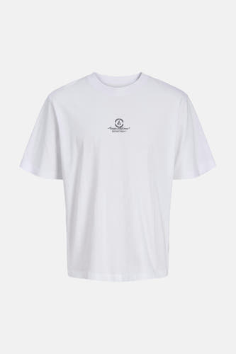 T-shirt blanc CORE BY JACK & JONES, avec un petit imprimé sur la poitrine.