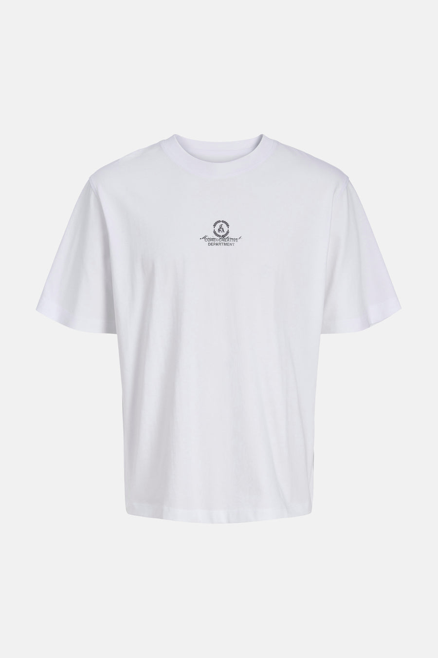 T-shirt blanc CORE BY JACK & JONES, avec un petit imprimé sur la poitrine.