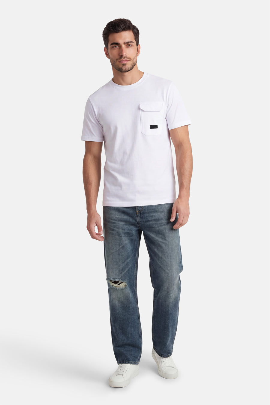 Wit T-shirt met korte mouwen van CORE BY JACK & JONES, met borstzak en een klein logo-label.