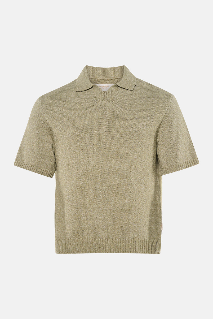 Polo verte à manches courtes de couleur verte de ORIGINALS BY JACK & JONES, texture tricotée et dos affiché.