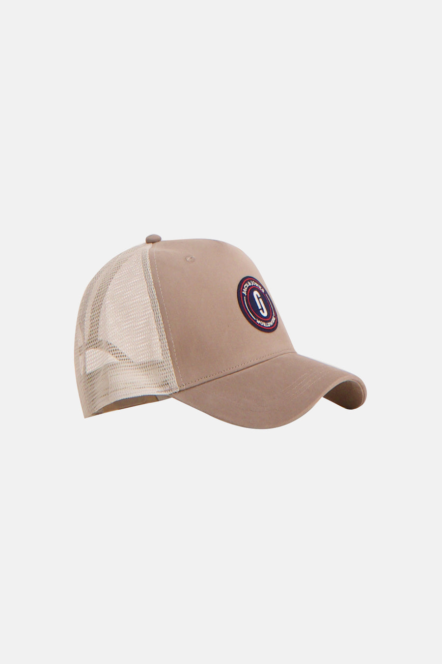 Beige pet van ACCESSORIES BY JACK & JONES met mesh achterkant en ronde badge.