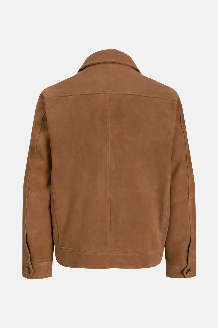 Manteau court brun de PREMIUM par JACK & JONES, avec une texture en suède et des détails à boutons sur le dos.