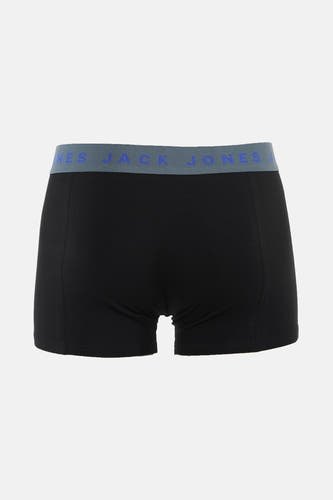 Zwarte boxershort van ACCESSORIES BY JACK & JONES met een grijze elastische band en blauwe merknaam.
