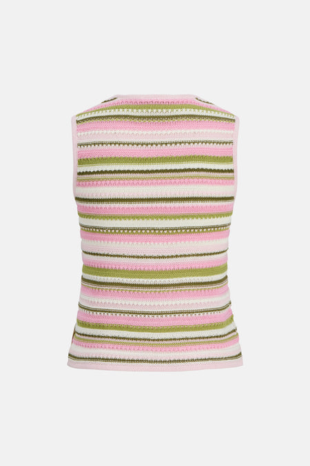 Multicolor gestreepte mouwloze trui van JJXX, roze, groen en crèmekleurig, gebreid, achterkant weergegeven
