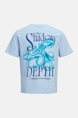 T-shirt bleu de ORIGINALS BY JACK & JONES, avec une pieuvre et le texte "The Shadow Depth".
