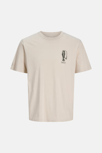 T-shirt beige de ORIGINALS BY JACK & JONES, à manches courtes et avec un imprimé poisson sur la poitrine.