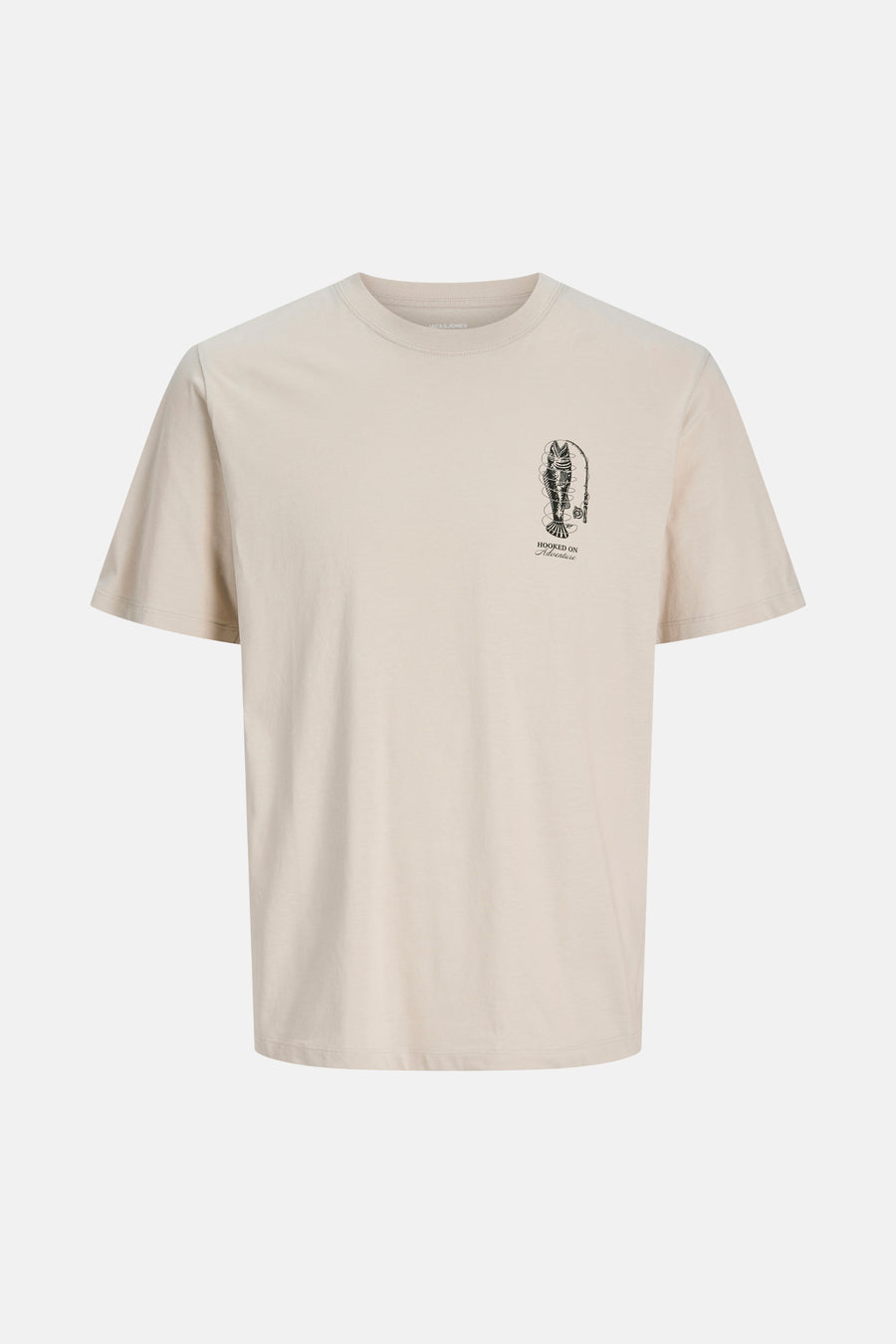 T-shirt beige de ORIGINALS BY JACK & JONES, à manches courtes et avec un imprimé poisson sur la poitrine.