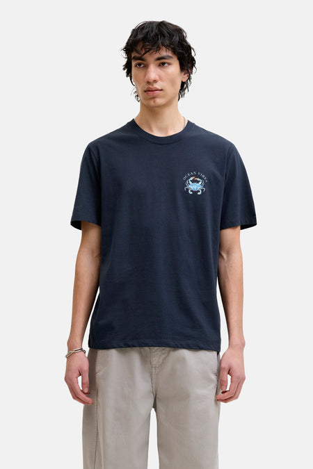 T-shirt bleu de ORIGINALS BY JACK & JONES, à manches courtes et avec un petit motif sur la poitrine.