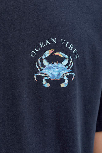T-shirt bleu de ORIGINALS BY JACK & JONES, avec un imprimé graphique d'un crabe bleu et "Ocean Vibes".