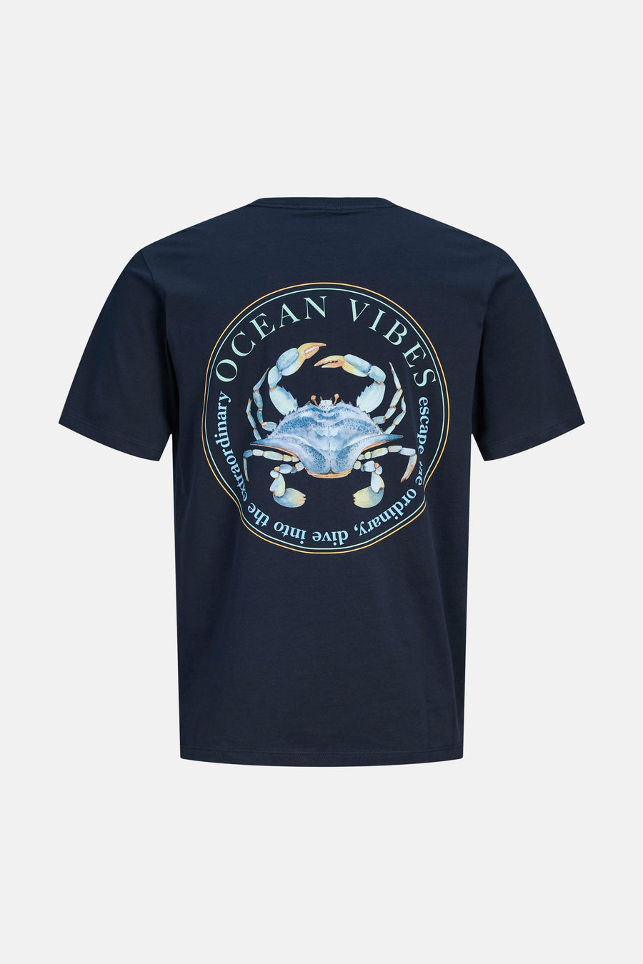 T-shirt bleu de ORIGINALS BY JACK & JONES avec un imprimé rond d'un crabe bleu dans le dos.