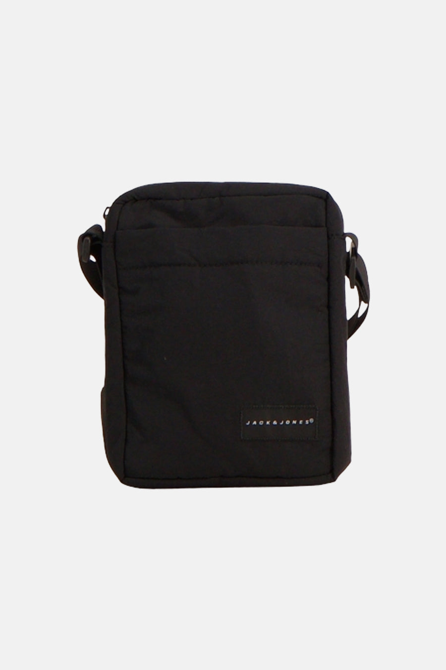Sac à bandoulière noir de ACCESSORIES BY JACK & JONES avec poche avant, écusson logo et bandoulière réglable.