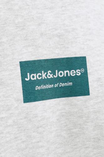 Sweat-shirt gris de CORE BY JACK & JONES, avec un imprimé graphique en vert et blanc.