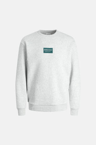 Sweat-shirt gris de CORE BY JACK & JONES avec un rectangle logo au milieu.