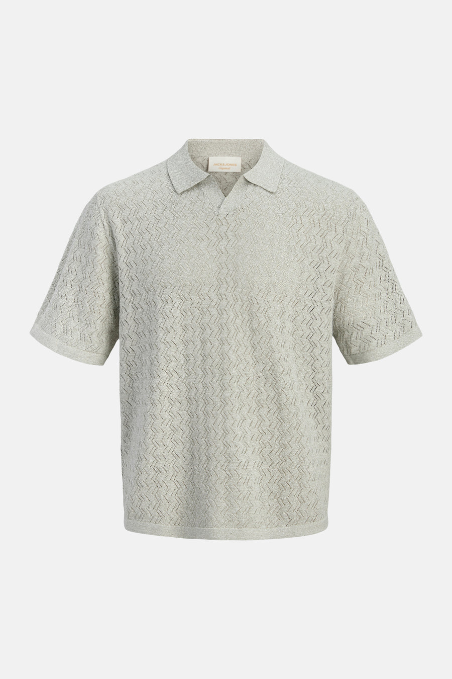 Polo en maille vert clair de ORIGINALS BY JACK & JONES avec motif zigzag ajouré et col ouvert.