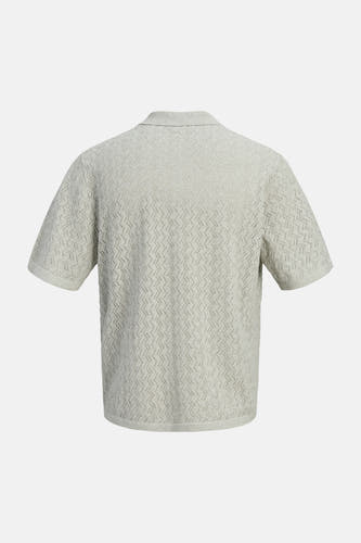 Polo en maille vert clair de ORIGINALS BY JACK & JONES, avec motif ajouré en zigzag et manches courtes, dos.