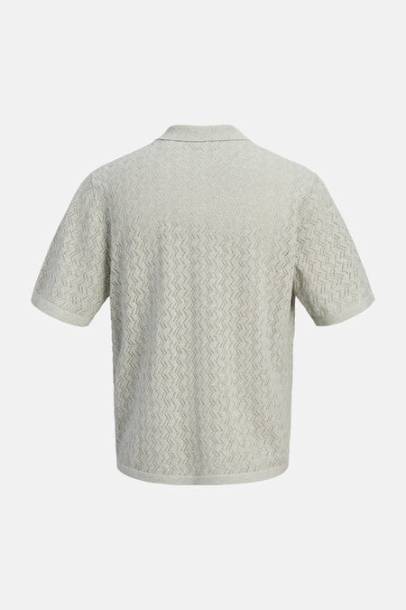 Polo en maille vert clair de ORIGINALS BY JACK & JONES, avec motif ajouré en zigzag et manches courtes, dos.