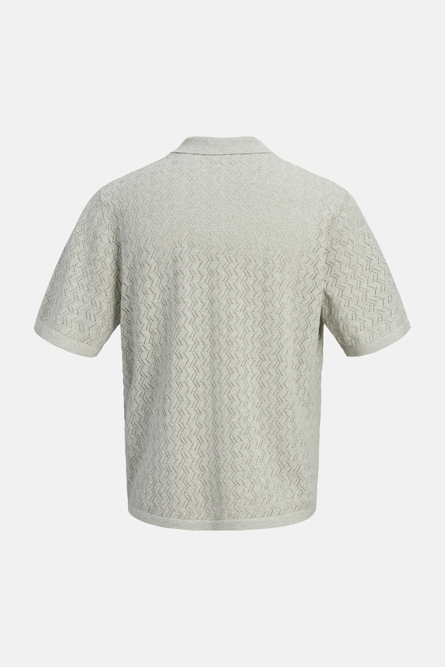 Polo en maille vert clair de ORIGINALS BY JACK & JONES, avec motif ajouré en zigzag et manches courtes, dos.
