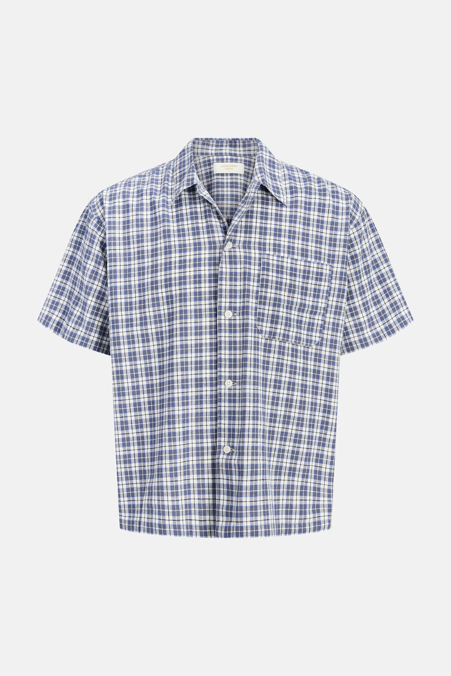 Chemise à carreaux bleu et blanc à manches courtes de ORIGINALS BY JACK & JONES, avec col à revers et une poche poitrine.