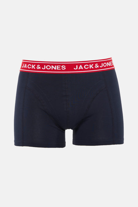 Donkerblauwe Jack & Jones boxershort met rode tailleband.