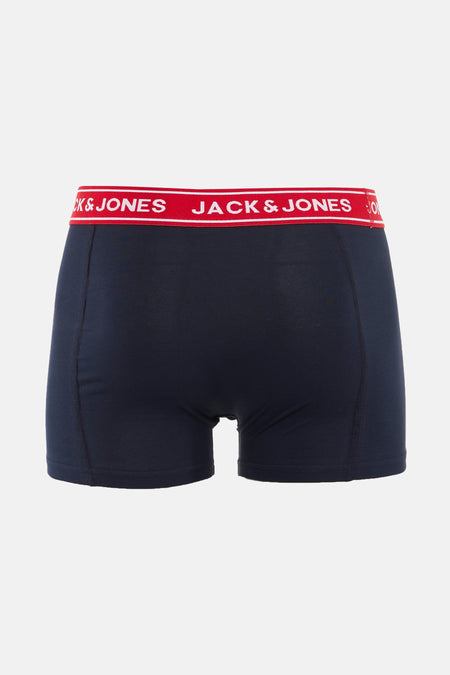 Donkerblauwe Jack & Jones boxershort met rode tailleband.