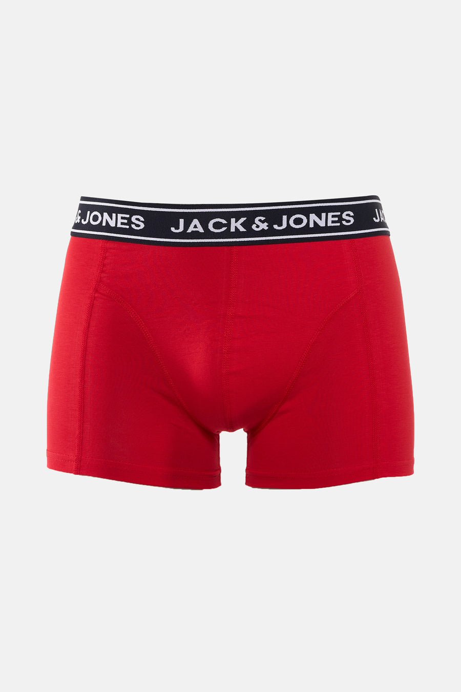 Shorts de boxeur rouge d'ACCESSORIES BY JACK & JONES, avec le nom de la marque sur la ceinture élastique.