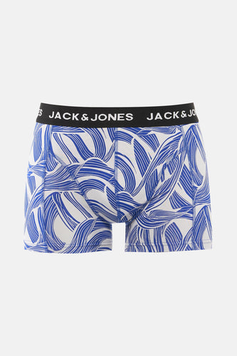 Blauw-wit geblokte boxershort van Jack & Jones met een zwarte tailleband.