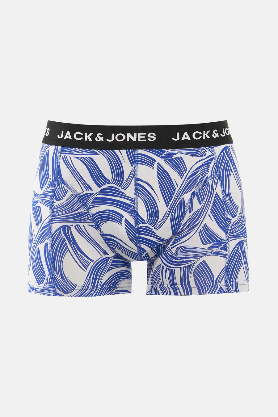 Blauw-wit geblokte boxershort van Jack & Jones met een zwarte tailleband.