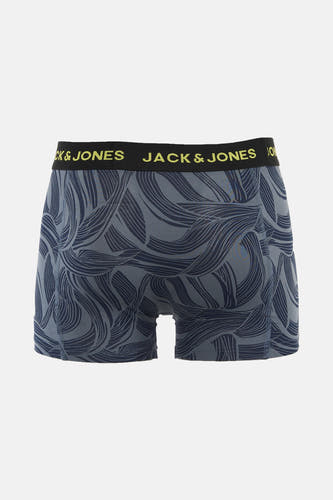 Blauwe boxershort van ACCESSORIES BY JACK & JONES, met een donkerblauw bladmotief.