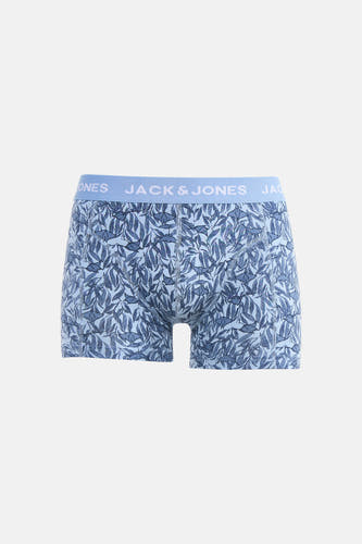 Boxer short bleu d'ACCESSORIES BY JACK & JONES, avec un motif de feuilles et de raies pastenagues.