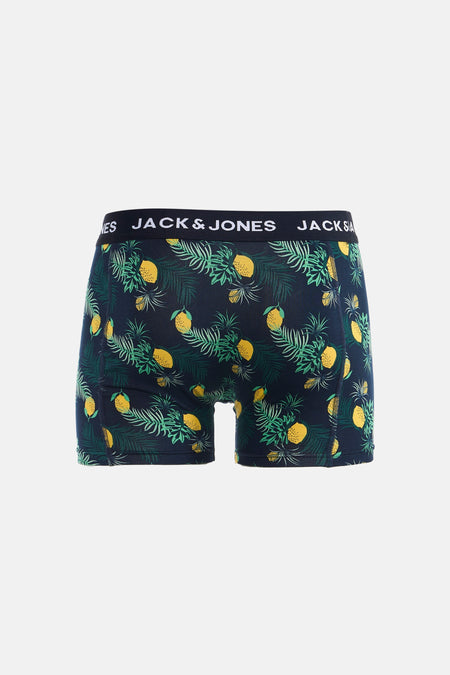 Blauwe boxershort van ACCESSORIES BY JACK & JONES met een opvallende print van citroenen en palmbladeren.