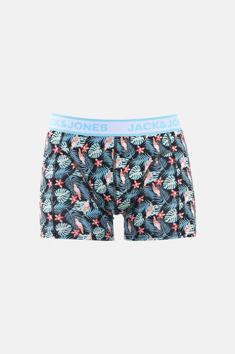 Boxer short multicolore de ACCESSORIES BY JACK & JONES, avec un motif de feuilles tropicales, de fleurs et de cacatoès.