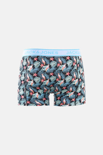 Meerkleurige boxershort van ACCESSORIES BY JACK & JONES, met een patroon van tropische bladeren, bloemen en kaketoes.