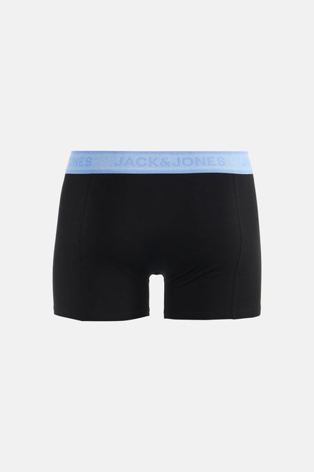 Zwarte boxershort van ACCESSORIES BY JACK & JONES, met een blauwe elastische tailleband met logo-opschrift.