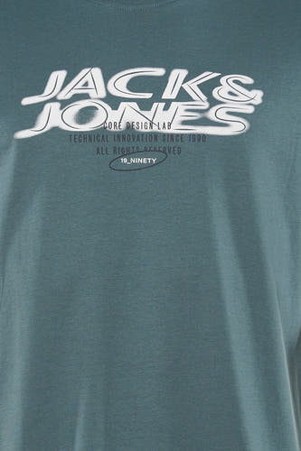 T-shirt à manches courtes vert de CORE BY JACK & JONES, avec imprimé graphique et texte.