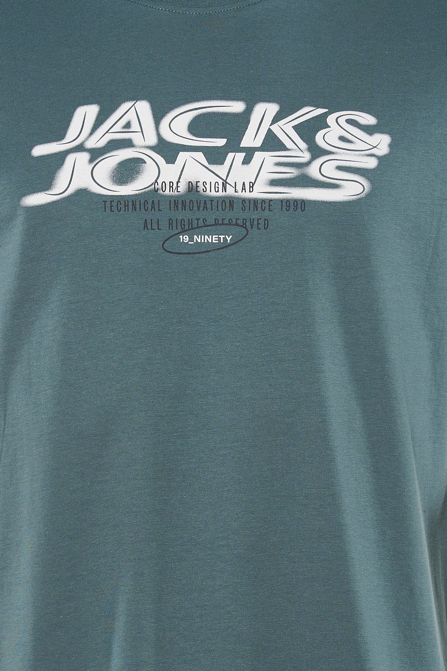 T-shirt à manches courtes vert de CORE BY JACK & JONES, avec imprimé graphique et texte.