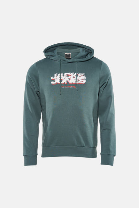 Sweat à capuche vert de CORE BY JACK & JONES, avec un logo sur la poitrine, à combiner avec un jean et des baskets.
