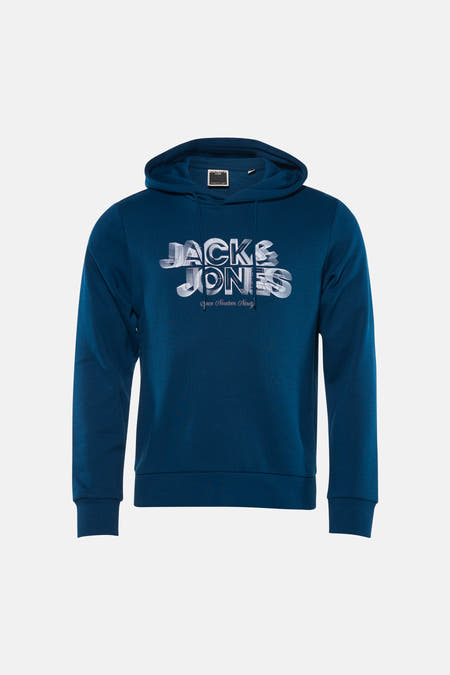 Sweat à capuche bleu de CORE BY JACK & JONES, vu de dos, avec manches longues et un design uni.