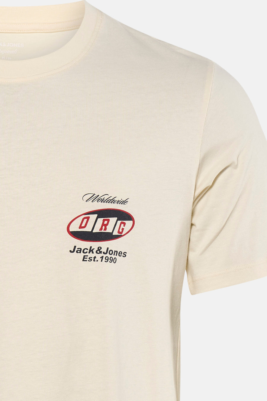 T-shirt écru à manches courtes de ORIGINALS BY JACK & JONES, avec logo et imprimé texte sur la poitrine.
