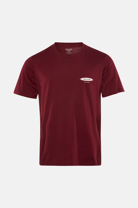 T-shirt rouge à manches courtes de ORIGINALS BY JACK & JONES, vue arrière sur fond blanc.