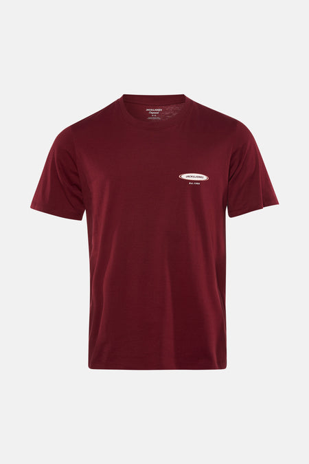 T-shirt rouge à manches courtes de ORIGINALS BY JACK & JONES, vue arrière sur fond blanc.