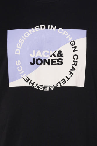 T-shirt noir à manches courtes de ORIGINALS BY JACK & JONES, avec imprimé rond et logo sur le devant.