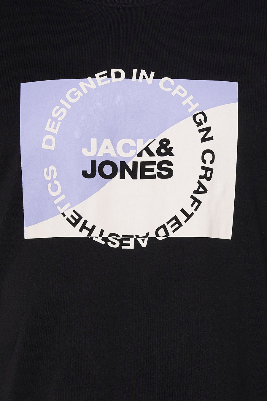T-shirt noir à manches courtes de ORIGINALS BY JACK & JONES, avec imprimé rond et logo sur le devant.