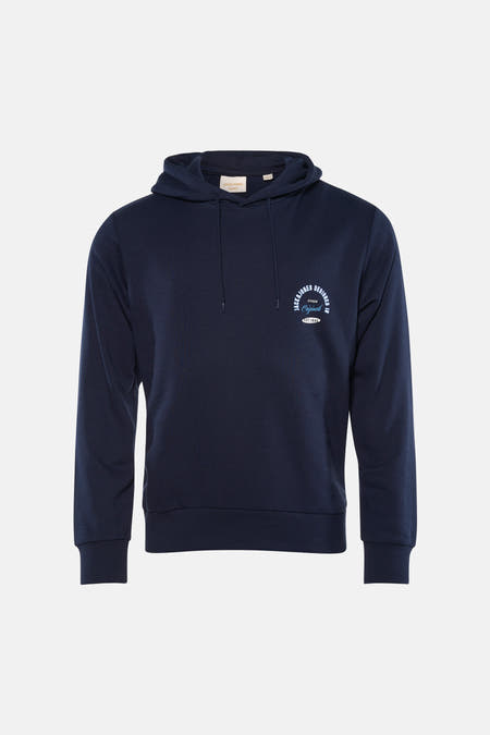Sweat à capuche bleu d'ORIGINALS BY JACK & JONES, avec imprimé graphique et à combiner avec un jean et des baskets.