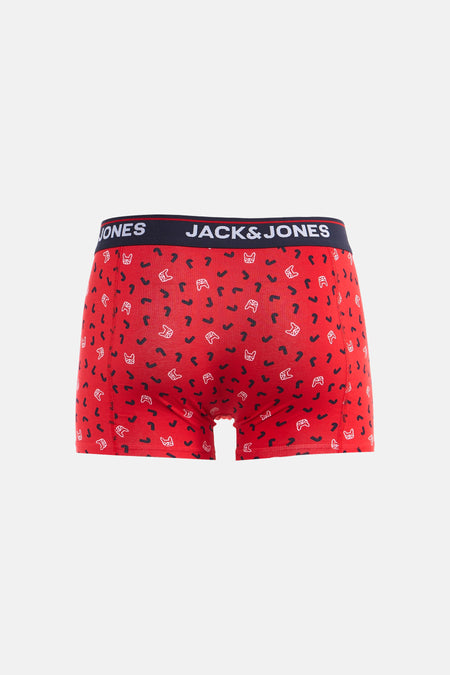 Rode boxershort van ACCESSORIES BY JACK & JONES, met een speels patroon van gamecontrollers en boemerangs.
