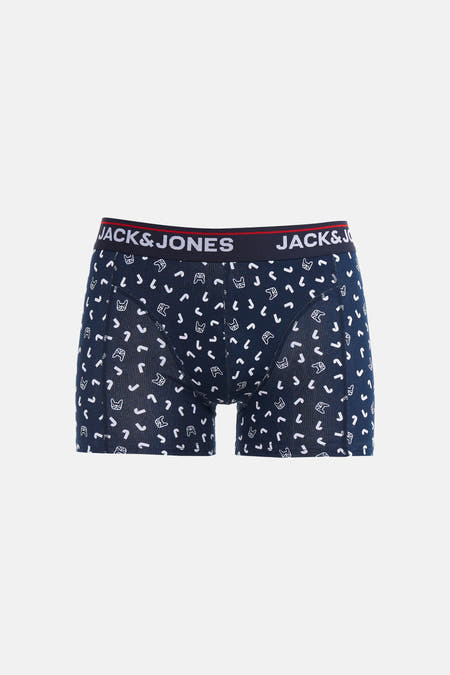 Boxer bleu d'ACCESSORIES BY JACK & JONES, avec des chiens de dessin animé blancs et des motifs en forme de j.