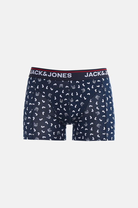 Boxer bleu d'ACCESSORIES BY JACK & JONES, avec des chiens de dessin animé blancs et des motifs en forme de j.