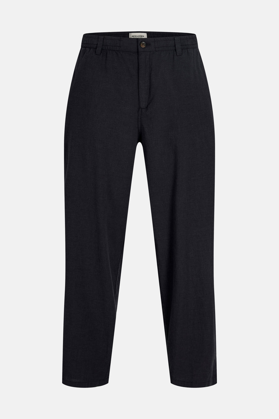 Pantalon noir élastique de saison pour homme de JACK & JONES JEANS INTELLIGENCE, avec fermeture à boutons et texture subtile.