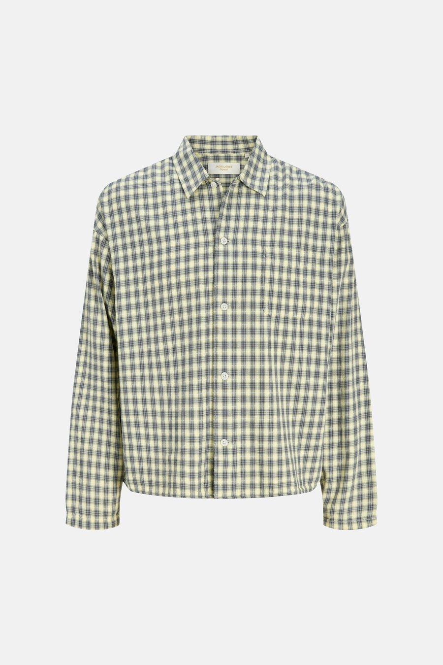 Multicolor geruit overhemd van ORIGINALS BY JACK & JONES, lichtgeel en donkerblauw, knoopsluiting, front view