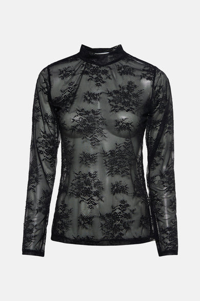 T-shirt noir à manches longues de Terra di Siena, avec un motif floral en dentelle.