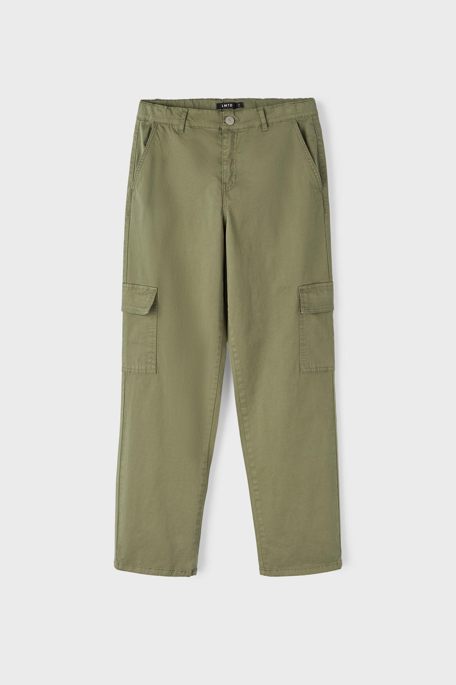 Groene cargobroek van LMTD, met zijzakken en een rechte pijp.